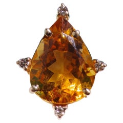 Genuine 3.5 Carat Yellow Citrine and Diamond Floating Gold Pendant