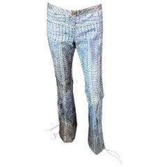 Roberto Cavalli S/S 2011 Unworn Lace Up Fringe Leather Reptile Print Pants