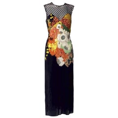 DRIES VAN NOTEN Laufsteg F/S 2017 Floral & Fishnet Mesh Midikleid FR 36