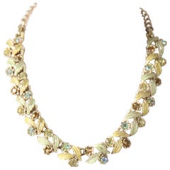 Vintage 1960er Chartreuse Strass-Emaille-Blatt-Halskette Halskette Sechziger Jahre Halskette