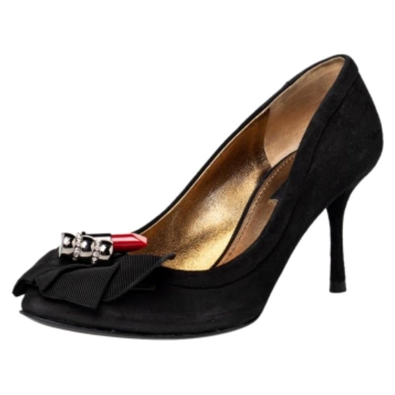 Dolce & Gabbana Black Suede and Fabric Embellished Bow Pumps Size 36