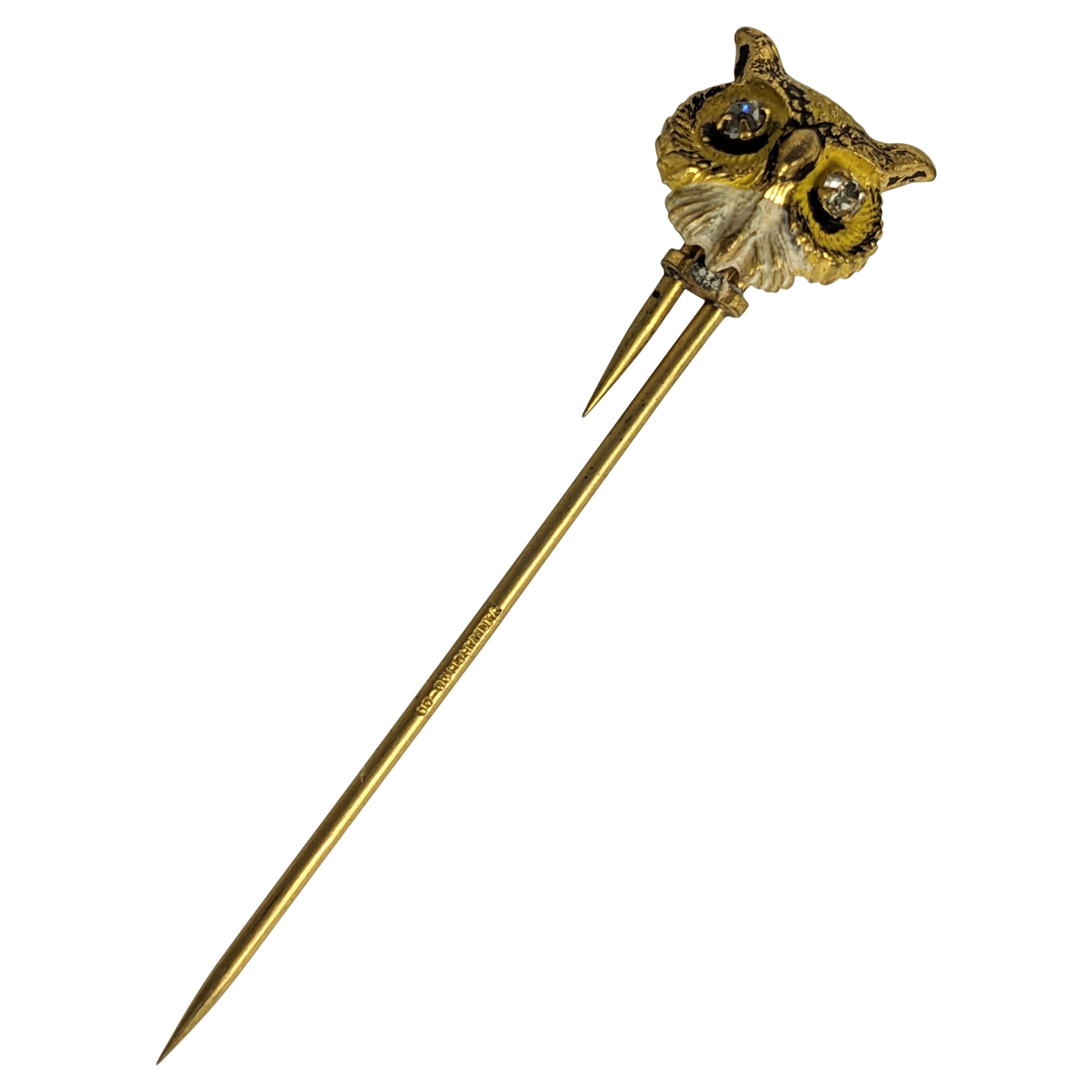 Unusual Victorian Enamel Trembler Owl Stickpin