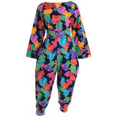 1980s SAINT LAURENT Rive Gauche Flowers Cotton Pants Suit