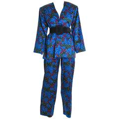 1980s SAINT LAURENT Rive Gauche Spotted Silk Pants Suit