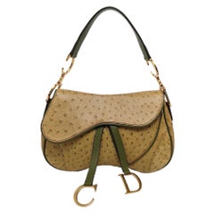 Dior Vintage Double Saddle Pelle Verde Hardware Oro