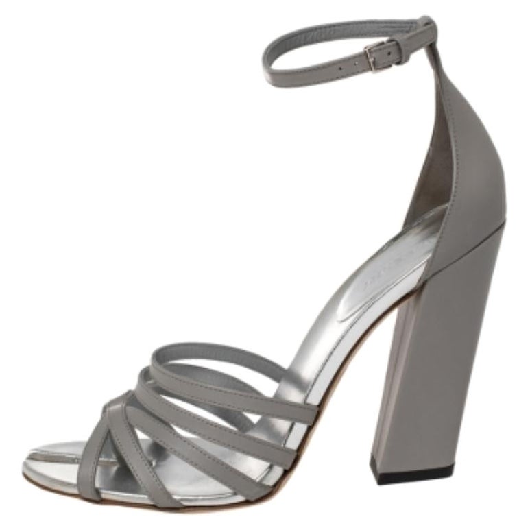 Burberry Cloud Grey Leather Hove Heel Ankle Strap Sandals Size 40