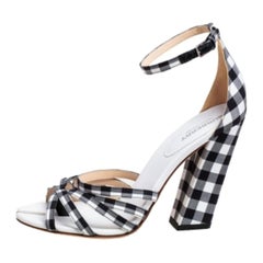 Burberry Black/White Checkered Fabric Hove Heel Ankle Strap Sandals Size 39