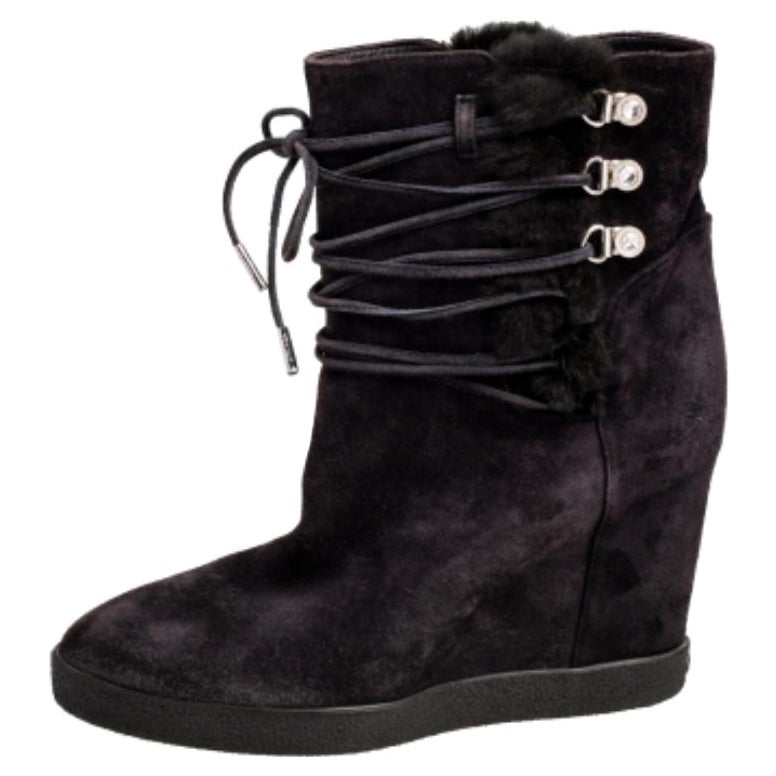 Le Silla Grey Suede Fur Detail Hidden Wedge Ankle Boots Size 37