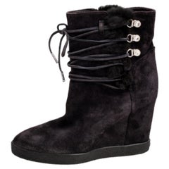 Le Silla Grey Suede Fur Detail Hidden Wedge Ankle Boots Size 37