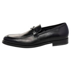 Used Salvatore Ferragamo Black Leather Gancini Bit Loafers Size 44