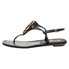 Prada Black Python Embellished Thong Flat Sandals Size 38