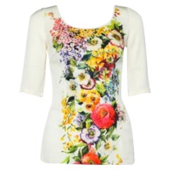Dolce & Gabbana Cream Floral Printed Roundneck Top S