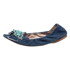 Miu Miu Blue Denim Crystal Embellished Ballet Flats Size 37