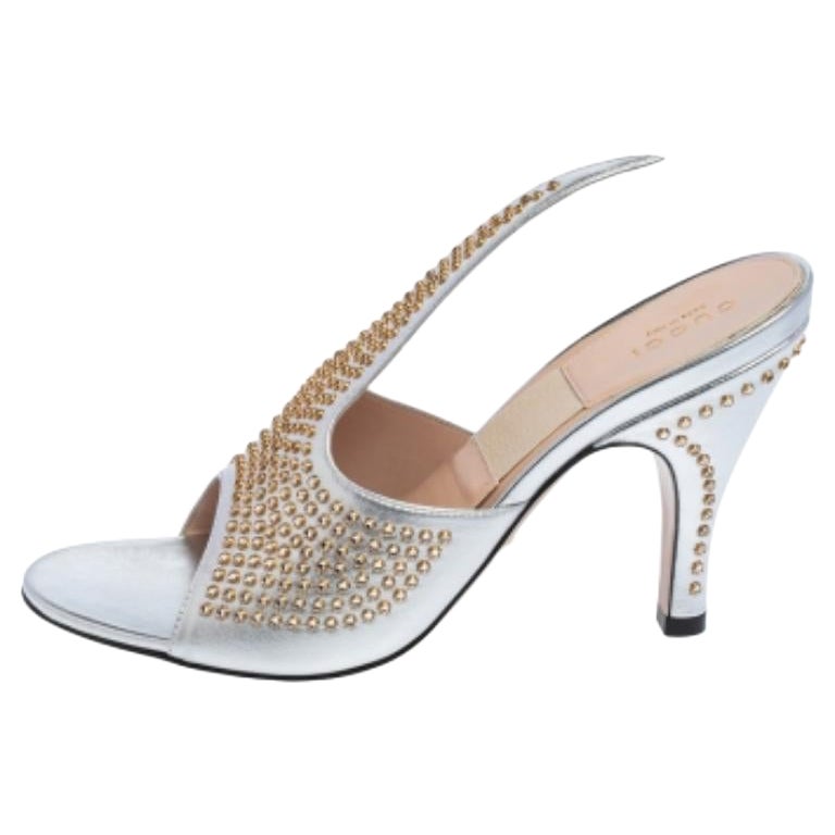 Mules Fedra in pelle argentata Gucci Taglia 38