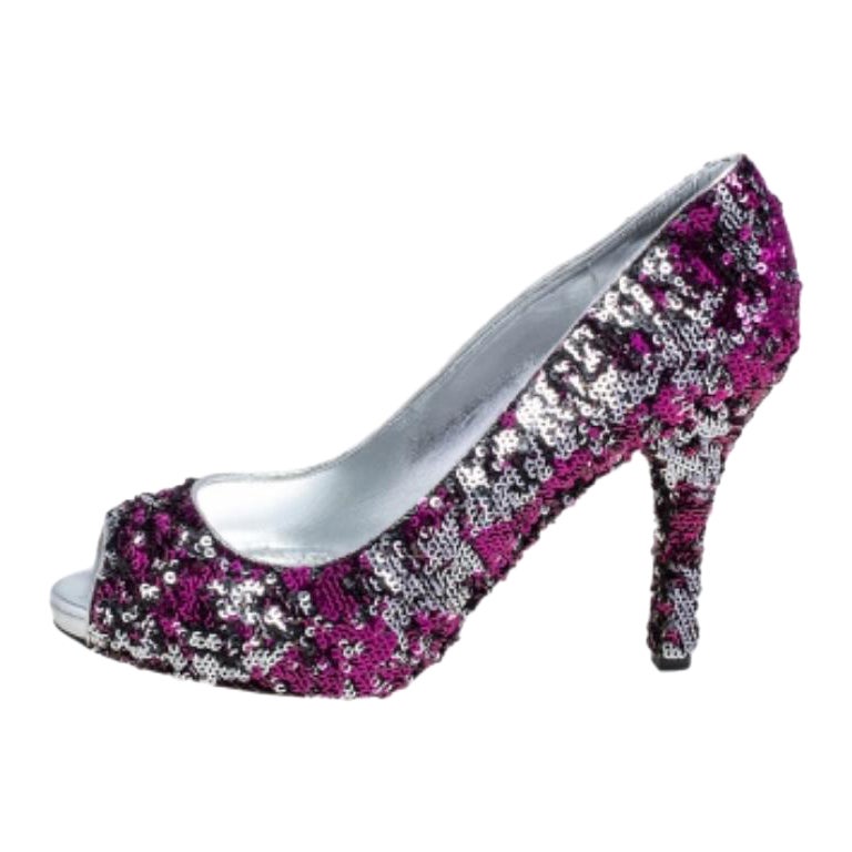 Dolce & Gabbana Pink/Silver Sequins Peep Toe Pumps Size 39