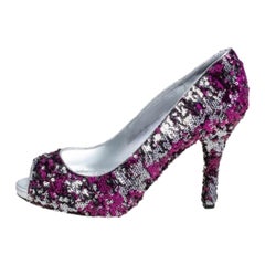 Dolce & Gabbana Pink/Silver Sequins Peep Toe Pumps Size 39