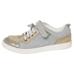 Dior Beige/graue Low Top-Sneakers aus Mesh und Lackleder Größe 34