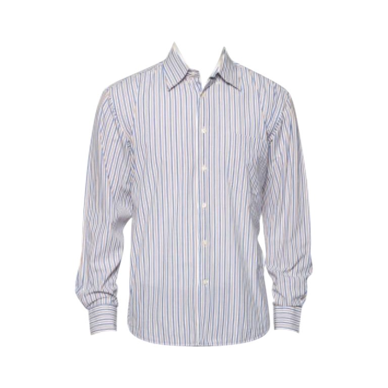 Balmain Camisa blanca a rayas de algodón con botones delante L