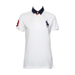 Ralph Lauren White Cotton Pique Contrast Collar Detail Polo T-Shirt L