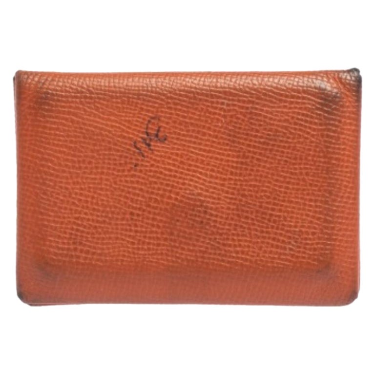 Hermès  Orangefarbener Epsom-Kartenhalter aus Leder Calvi
