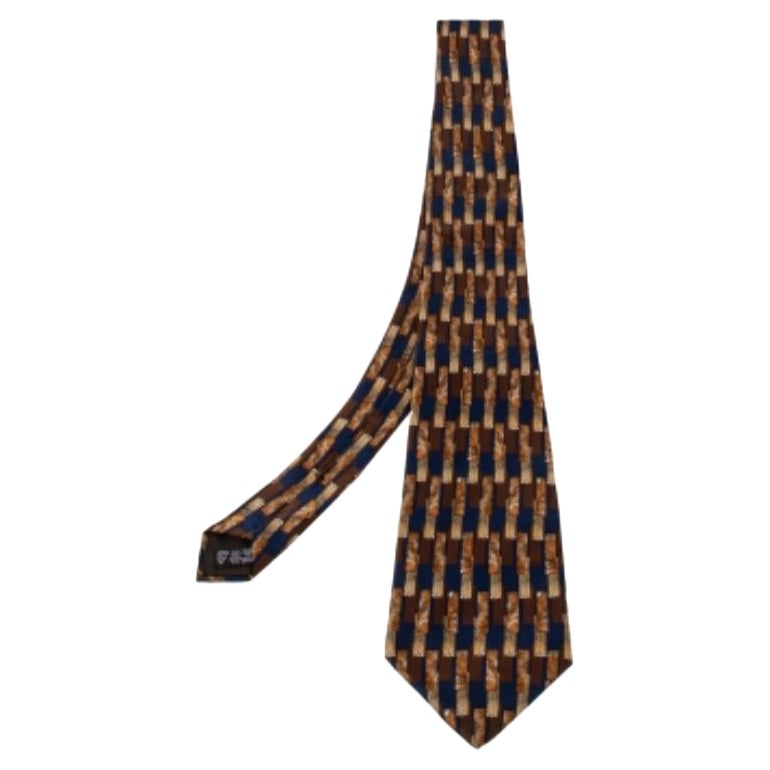 Lanvin Vintage Brown Geometrisch Bedruckte Seidenkrawatte Traditionell