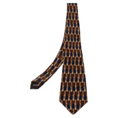 Lanvin Vintage Brown Geometric Printed Silk Traditional Tie