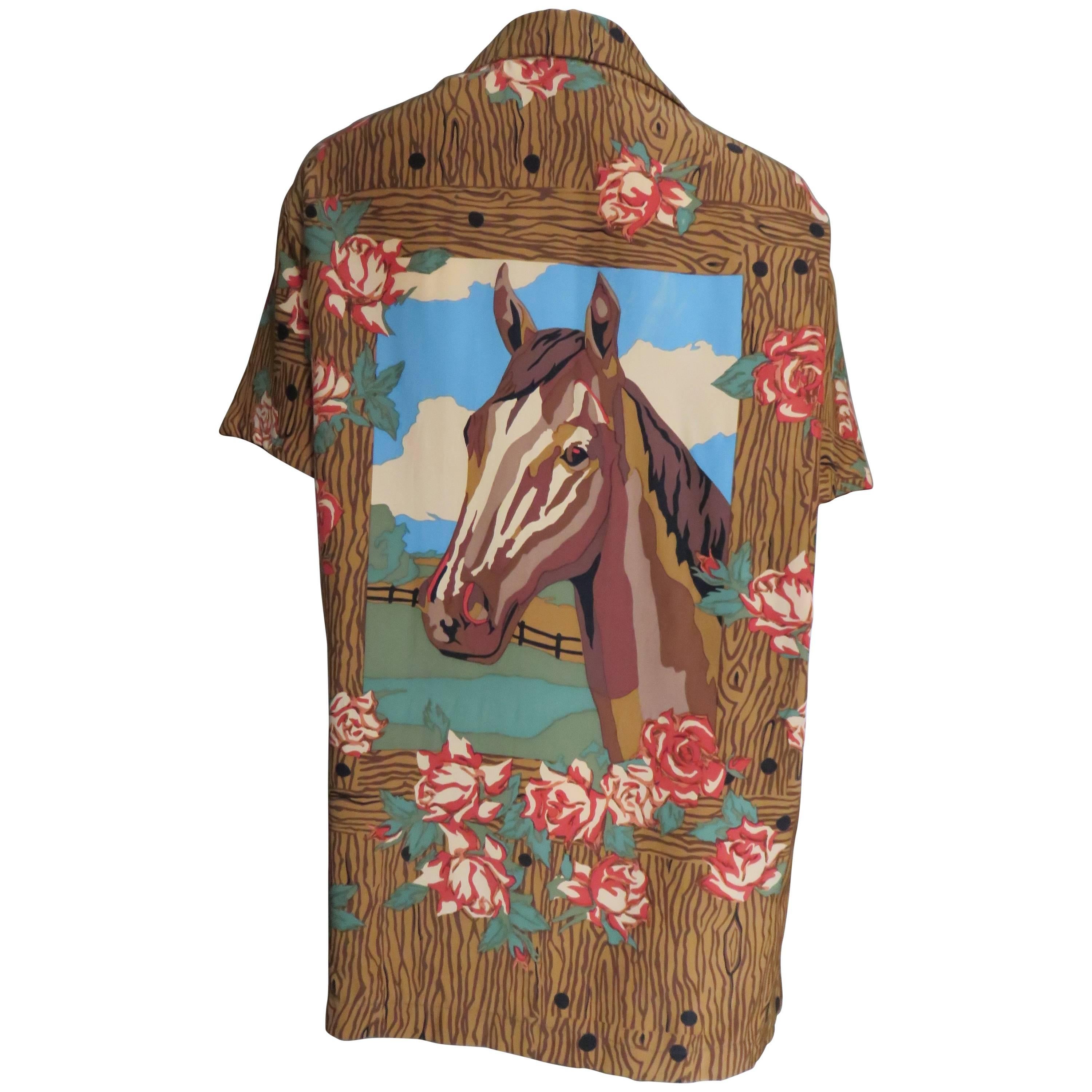 1980s Todd Oldham Vintage Horse Back Silk Shirt