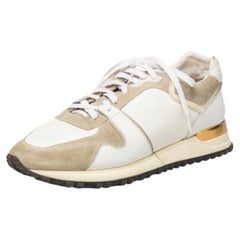 Louis Vuitton - Scarpe da ginnastica basse in pelle e camoscio bianco/grigio Run Away Taglia 37