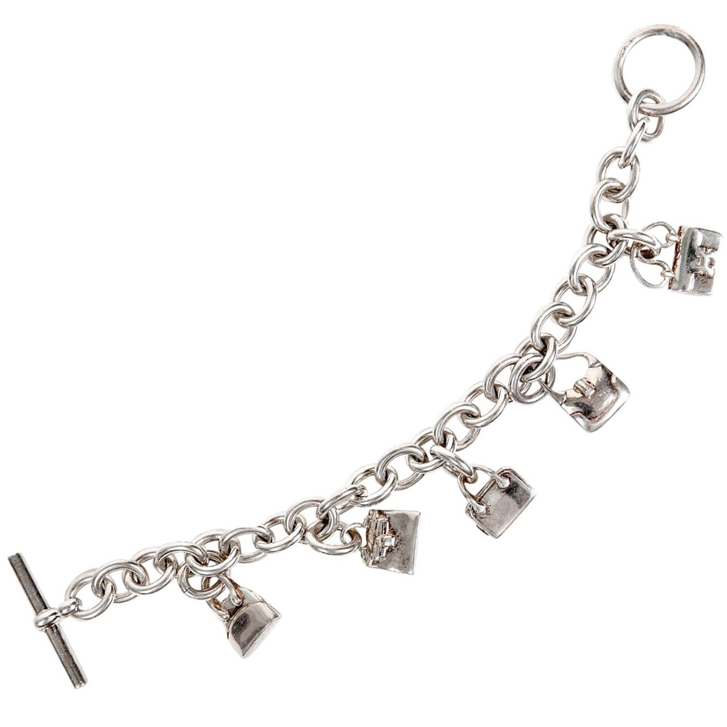 Hermès Sterling Silver Bags Charm Bracelet For Sale