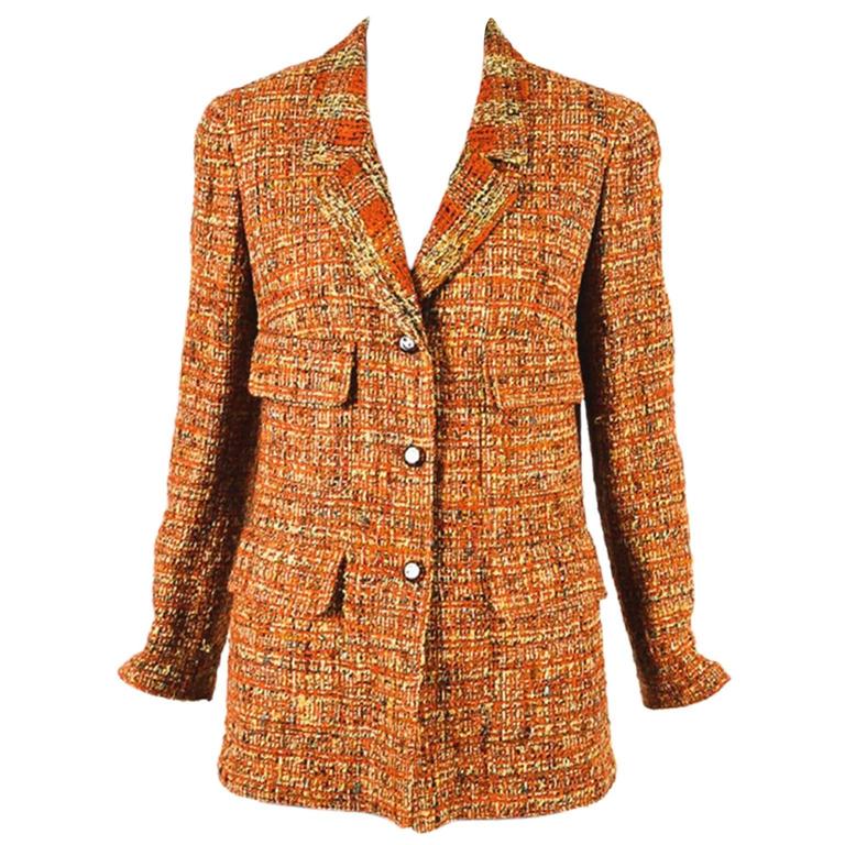 Vintage Chanel Boutique Burnt Orange Multicolor Tweed 'CC' Buttoned Jacket