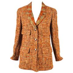 Retro Chanel Boutique Burnt Orange Multicolor Tweed 'CC' Buttoned Jacket