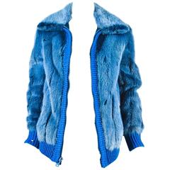 Vintage York Furrier Blue Mink Fur And Knit Ribbed Jacket 12
