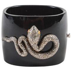 Black Gunmetal Bacolite Diamond Tourmaline Snake Cuff Bracelet