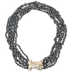 Pedro Boregaard Sterling Silver 18k Gold Diamond Bow Chain Necklace