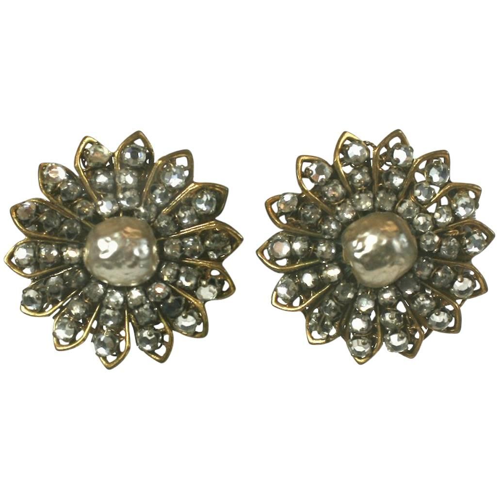 Miriam Haskell Floral Pearl Earclips, Collection of DD Ryan For Sale at ...