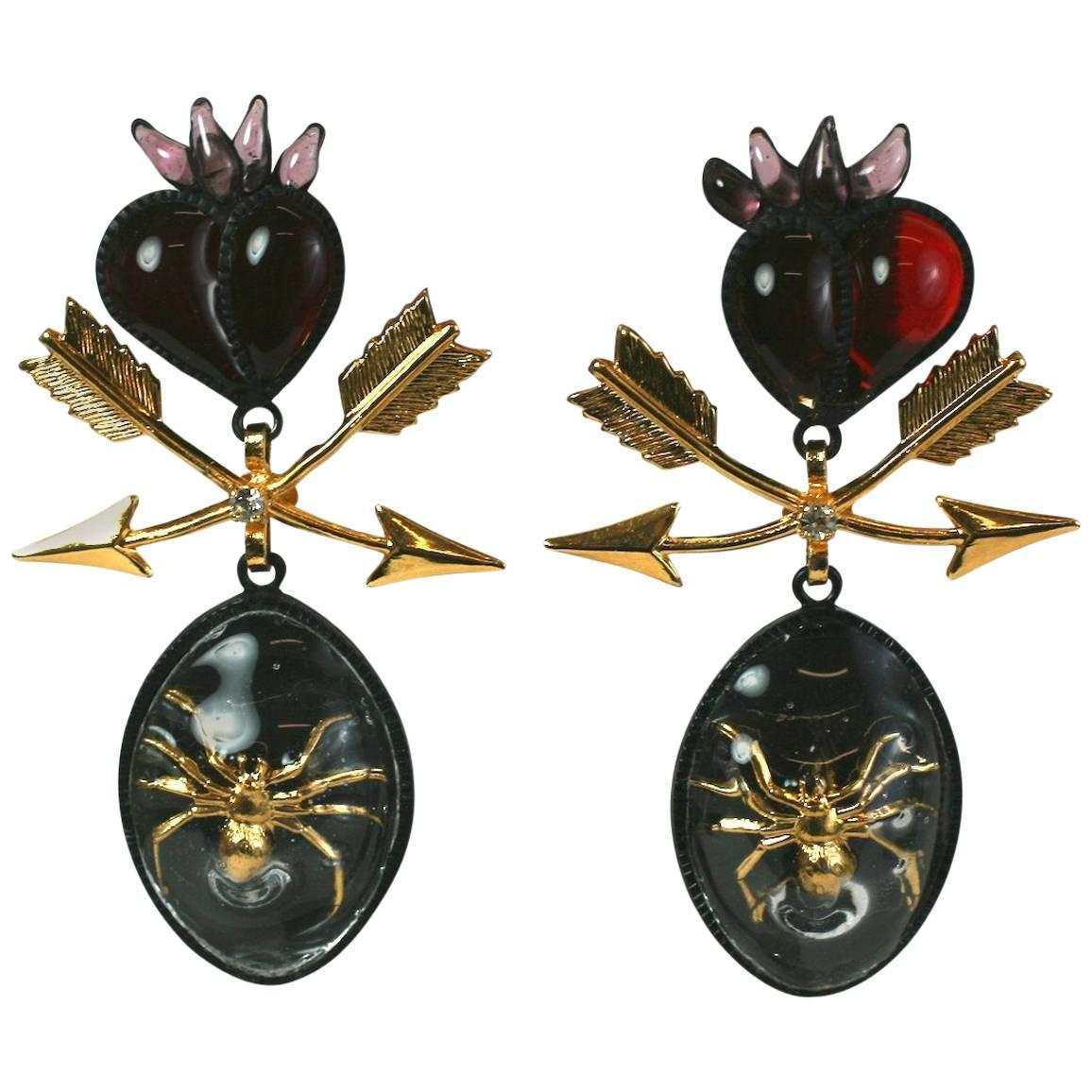 Sacred Heart Spider Earrings, MWLC For Sale