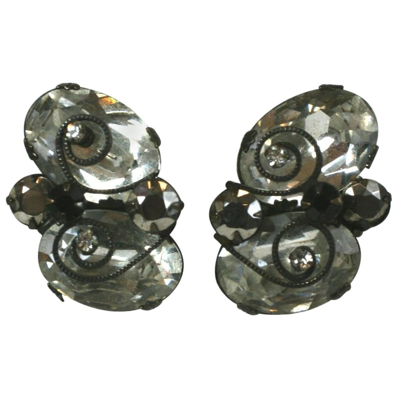 Schreiner Crystal and Hematite Earclips For Sale