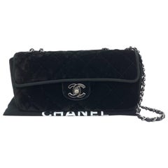 Chanel Baguette Flap Black Velvet Double Strap Silver Hardware 2005-2006
