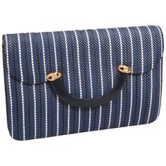Fred, Paris Navy and White Woven Leather Clutch or Shoulder Bag, Never Used