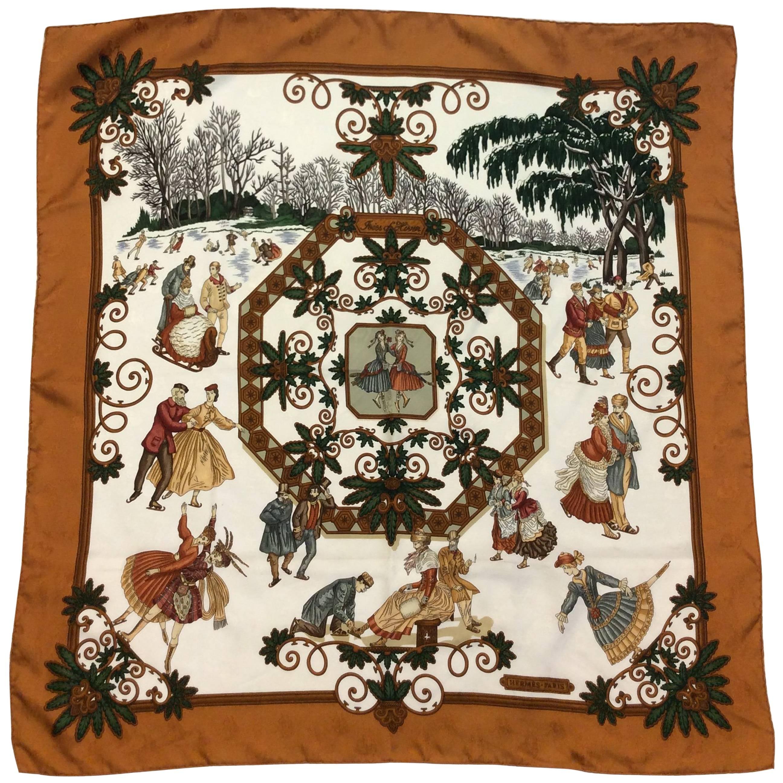 Hermes Colonial Printed Silk Scarf For Sale