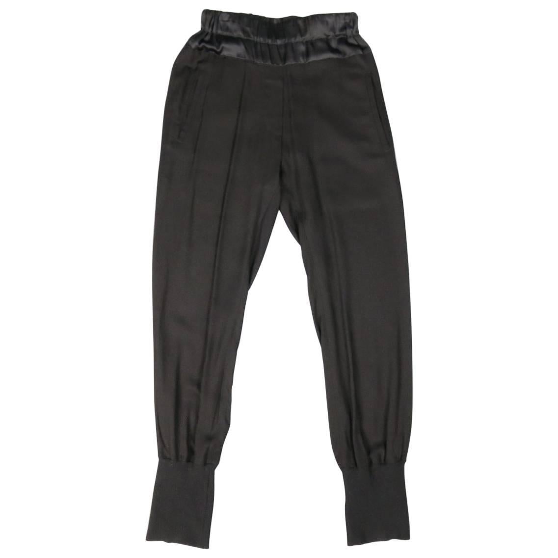 ANN DEMEULEMEESTER Size 4 Black Rayon Thick Silk Waistband Trousers