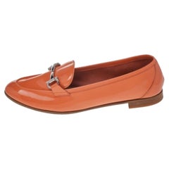 Used Salvatore Ferragamo Orange Patent Leather Funes Gancio Bit Loafers Size 40.5