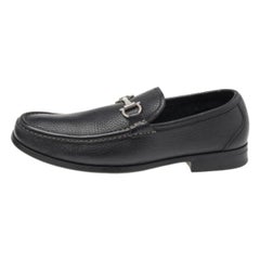 Used Salvatore Ferragamo Black Leather Gancini Slip On Loafers Size 41