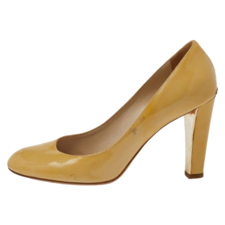 Dior Yellow Patent Leather Round Toe Pumps Size 37