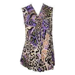 Just Cavalli Top senza maniche in maglia di seta stampata multicolore M. I.