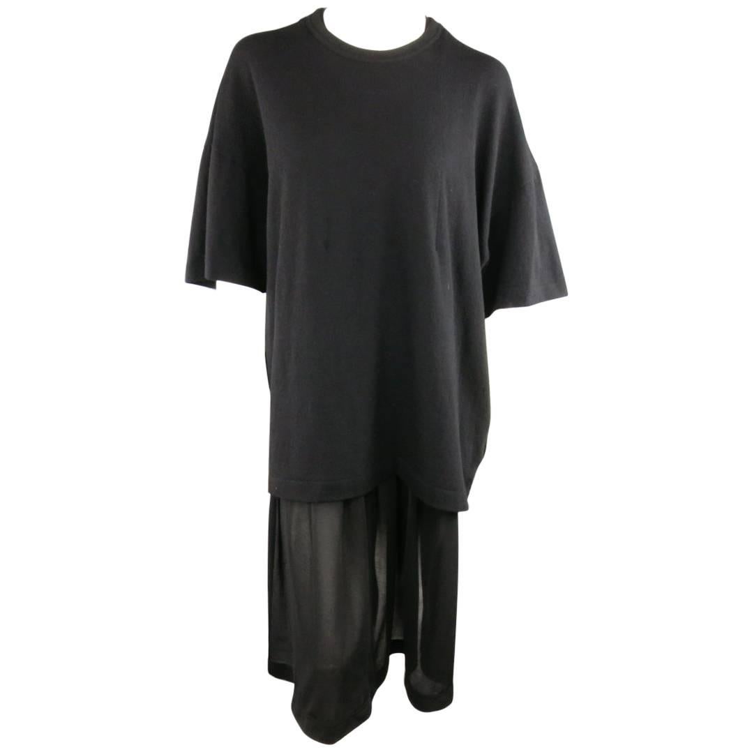 COMME des GARCONS Spring 2015 XS Black Mixed Fabrics Wool / Nylon T-shirt Dress
