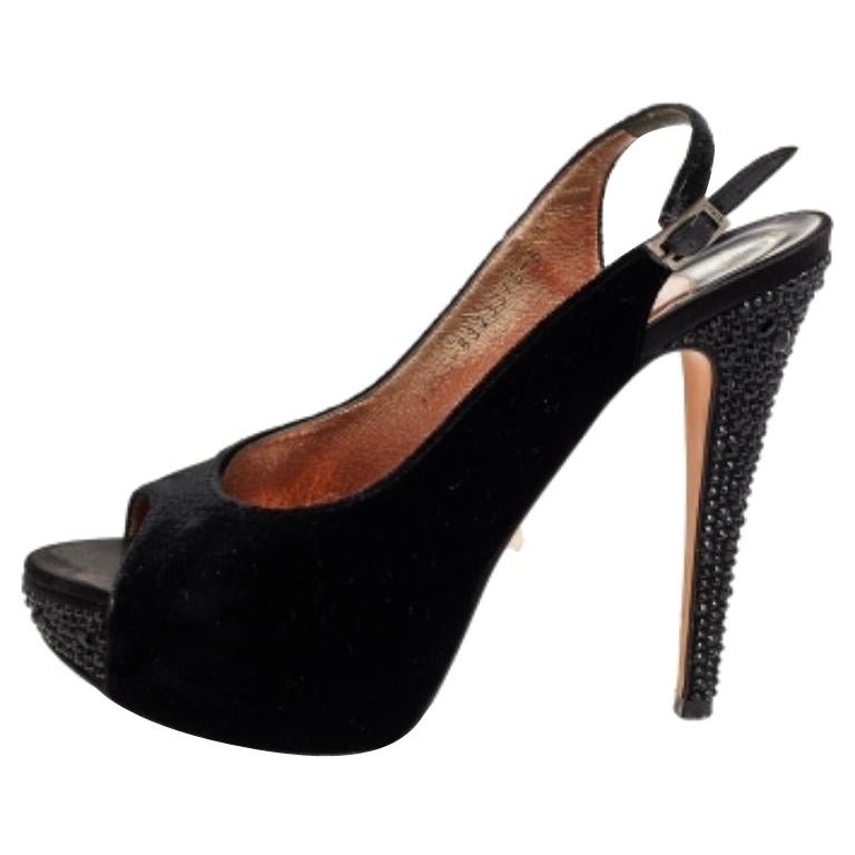 Gina Terciopelo Cristal Embellished Peep Toe Plataforma Slingback Sandalias Talla 39