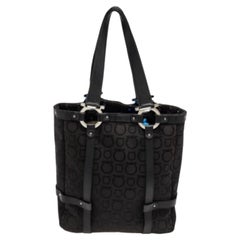 Salvatore Ferragamo Schwarze Tragetasche aus Segeltuch und Leder