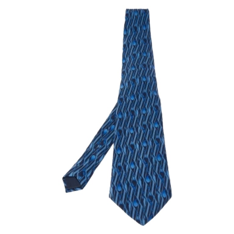 Lanvin Navy Blue Geometric Paisley Print Traditional Silk Tie