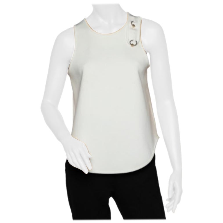 Balenciaga Top senza maniche in maglia bianca impreziosito L.L.A.